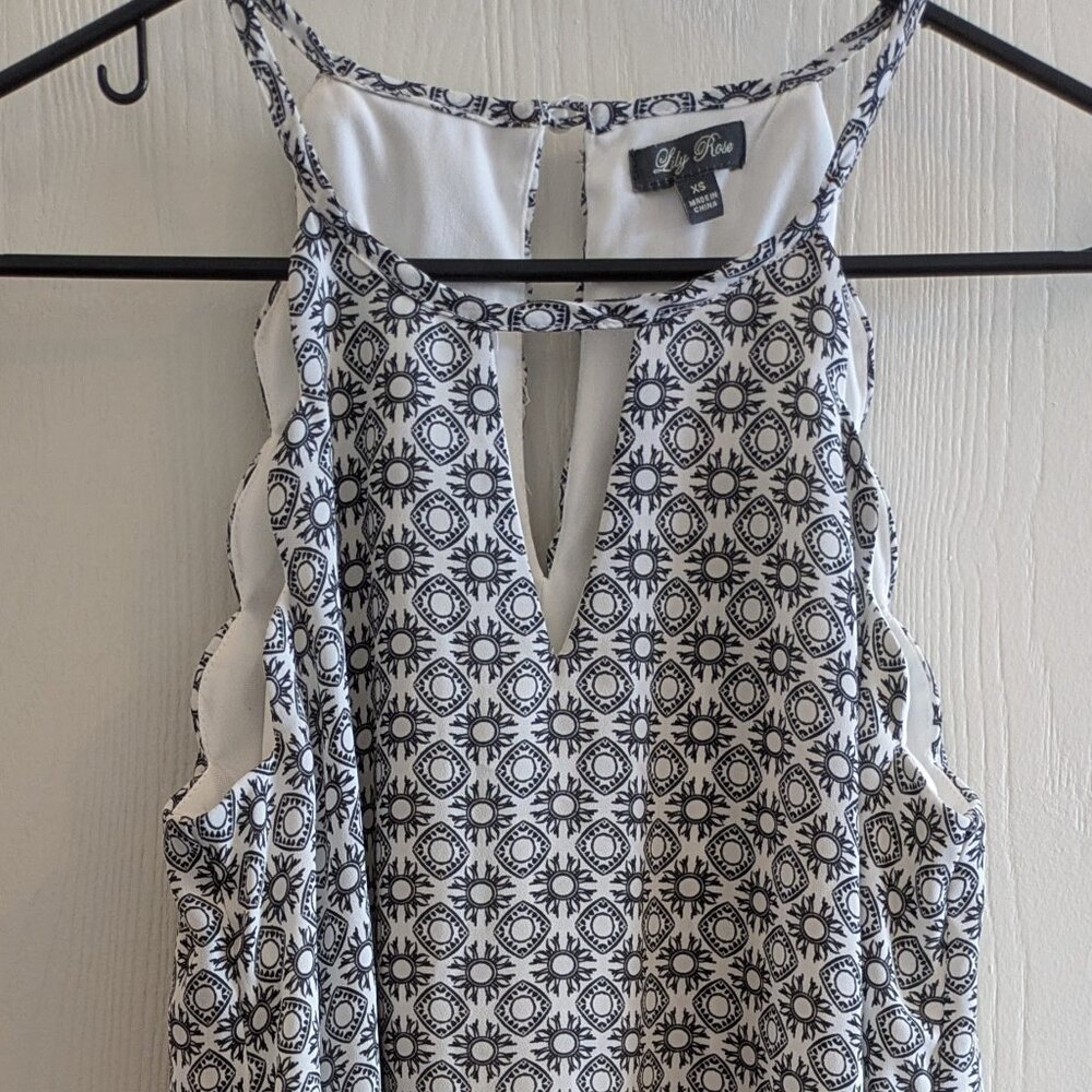 Lily Rose Black and White Geometric Scallop Edge Swing Dress Size XS